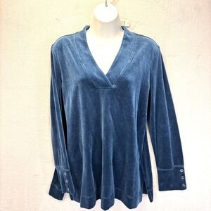 NWT Talbots Velour Long Sleeve Shirt Womens Petite Medium PM Blue Tunic Top